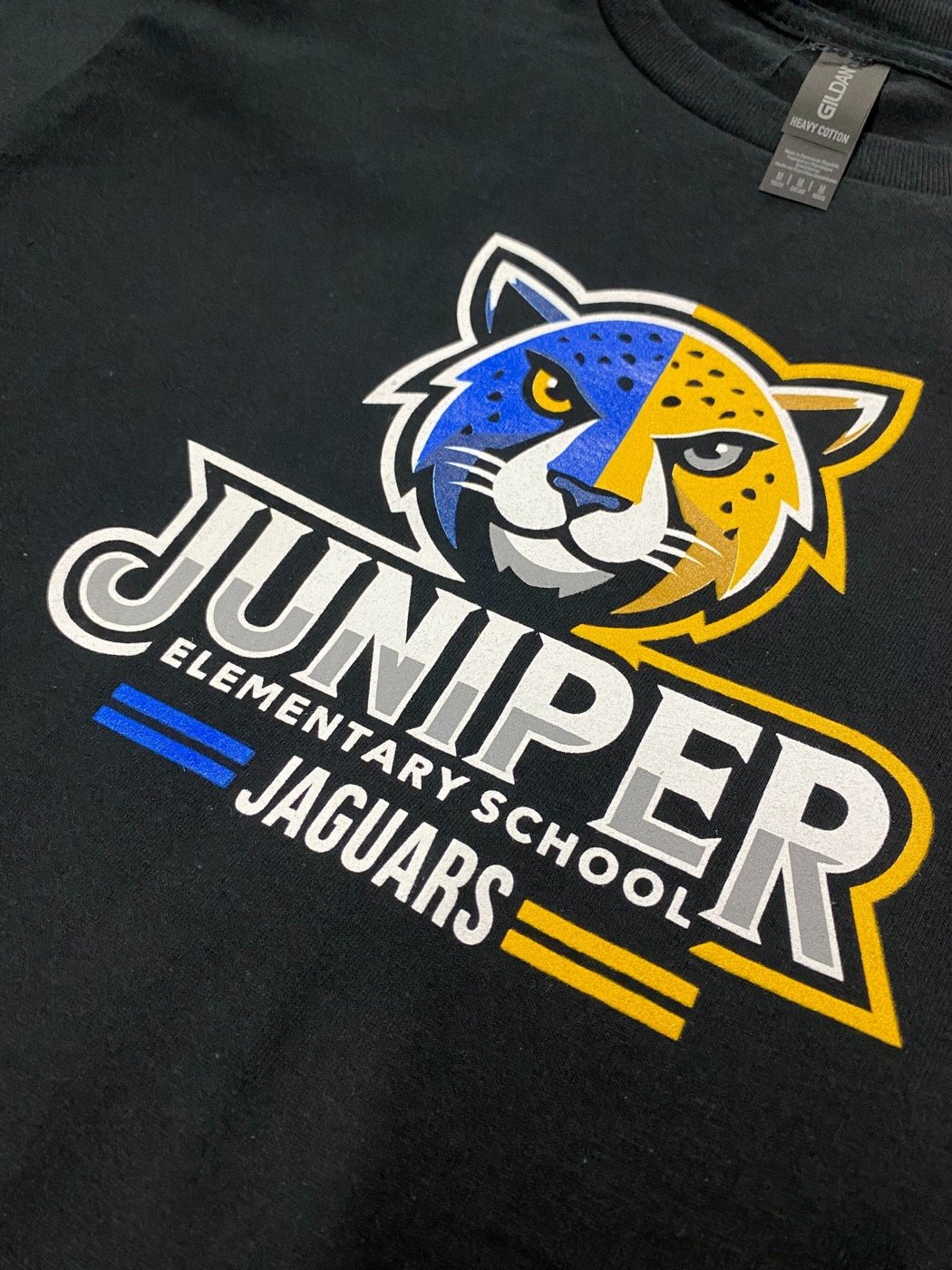 Custom screen-printed Juniper Elementary Jaguars t-shirt by Fontana Print Company